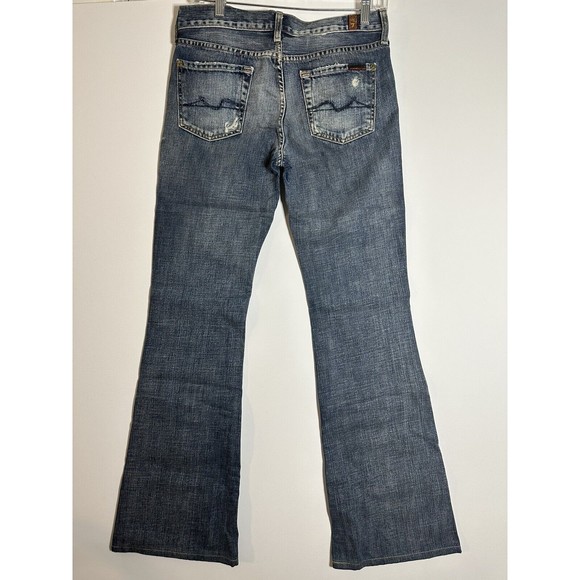 7 FOR ALL MANKIND - Flare Size 26 x 32 Blue Jeans Distressed Wash - PreOwned - Picture 1 of 8